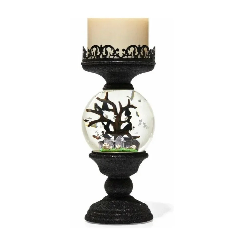 Halloween Water Snow Globe 3- Wick Candle Holder Bath & Body Works EUC
